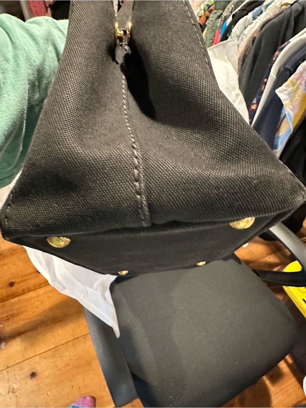 Prada Black Canapa Tote with White Logo - Picture 4 of 11